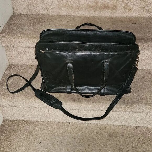 None Other - Vintage Black Leather Briefcase Bag